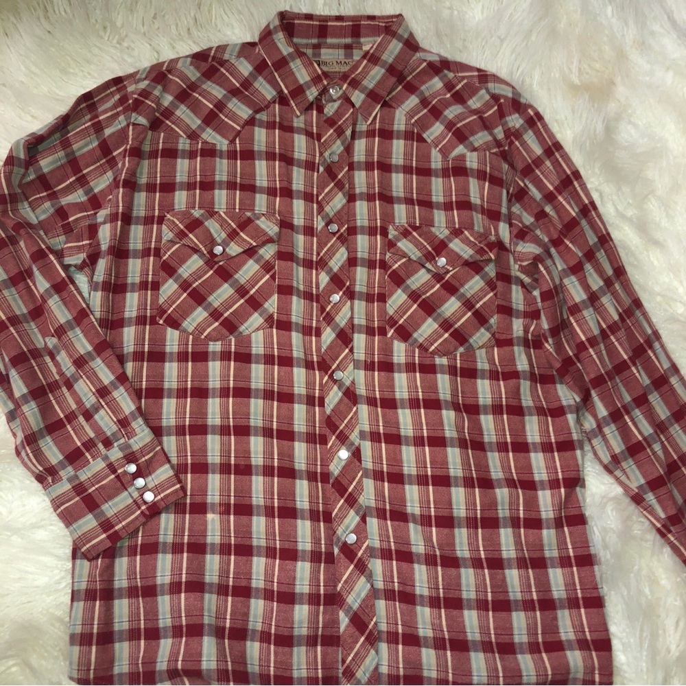 BIG MAC flannel authentic workwear shirt for men size large red and gray plaid